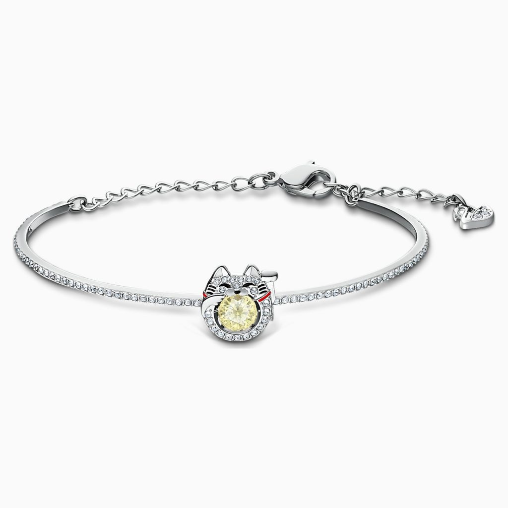 BRACELET-JONC SWAROVSKI SPARKLING DANCE CAT, MULTICOLORE CLAIR, MÉTAL RHODIÉ